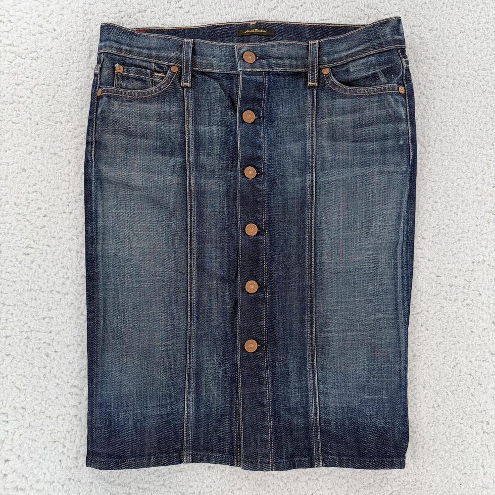 7 For All Mankind Skirt Womens 28 Blue Denim Button Front Knee Stretch S209055U